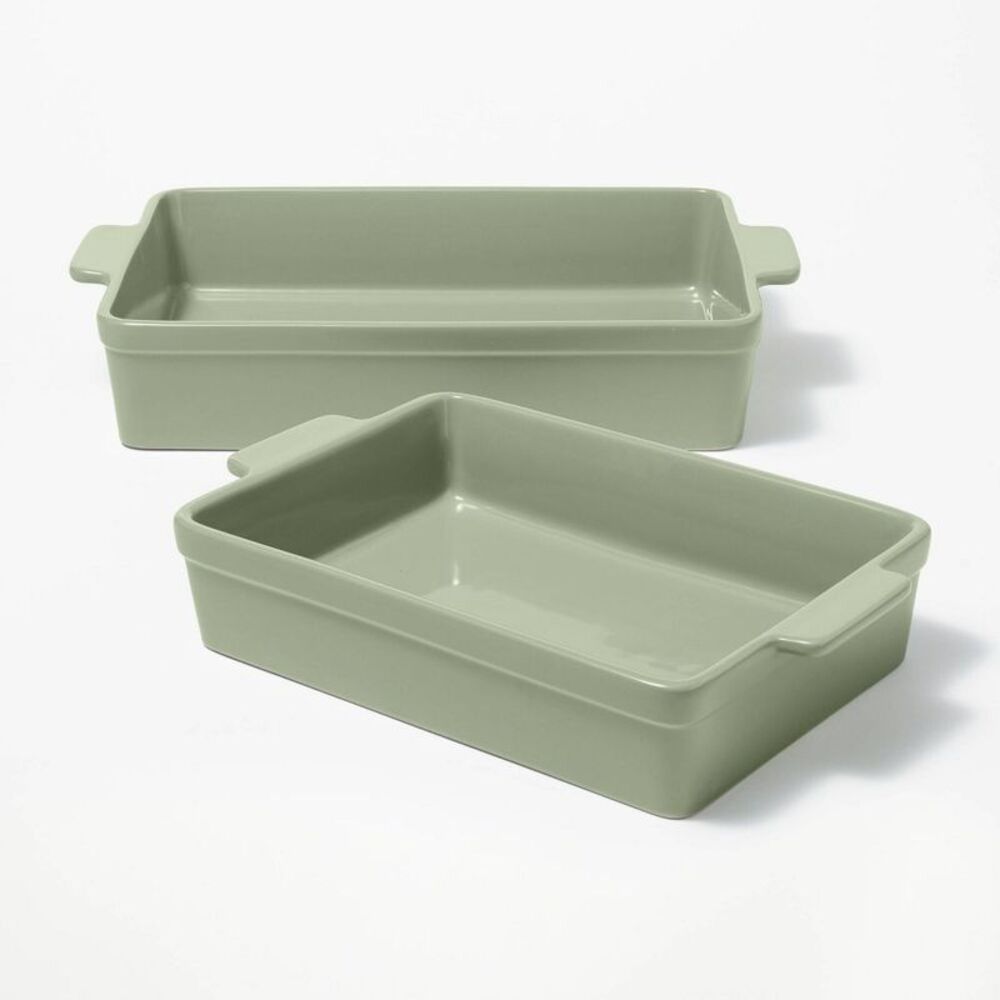 2pc Stoneware Rectangle Baking Dish Set Sage Green - Figmint